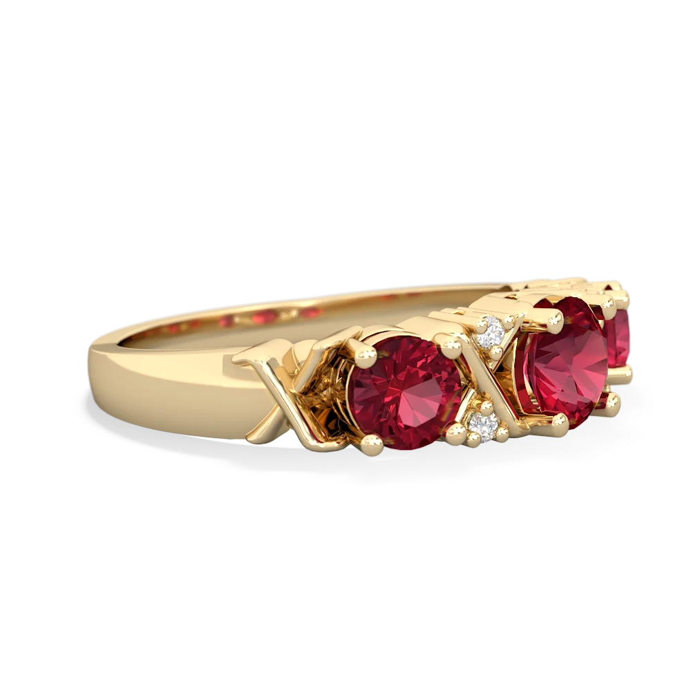 Lab Pink Sapphire Hugs And Kisses 14K Yellow Gold ring R5016