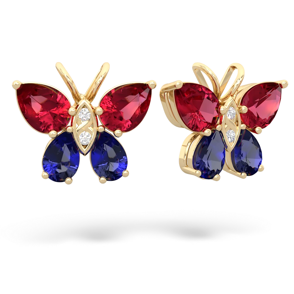 Lab Ruby Butterfly 14K Yellow Gold earrings E2215