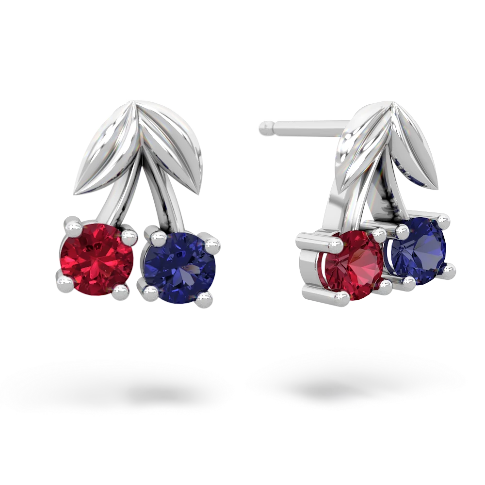 Lab Ruby Sweet Cherries 14K White Gold earrings E7001