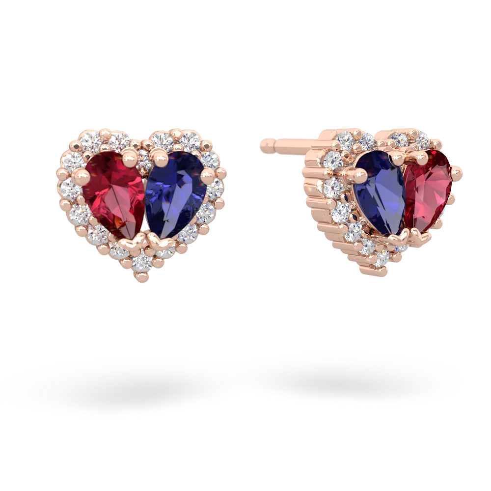 Lab Ruby Halo 14K Rose Gold earrings E7008