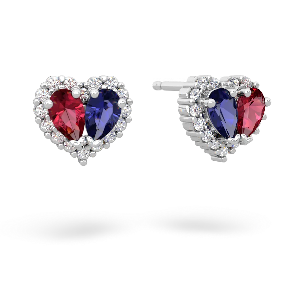 Lab Ruby Halo 14K White Gold earrings E7008