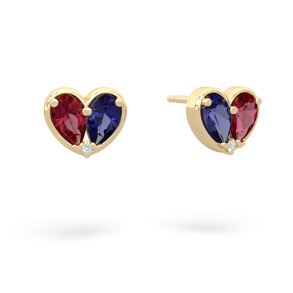 Lab Ruby 'Our Heart' 14K Yellow Gold earrings E5072