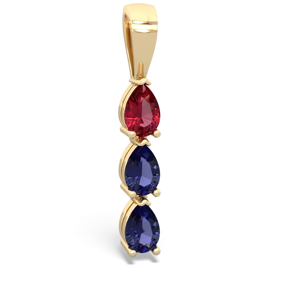 Lab Ruby Dew Drops 14K Yellow Gold pendant P2251