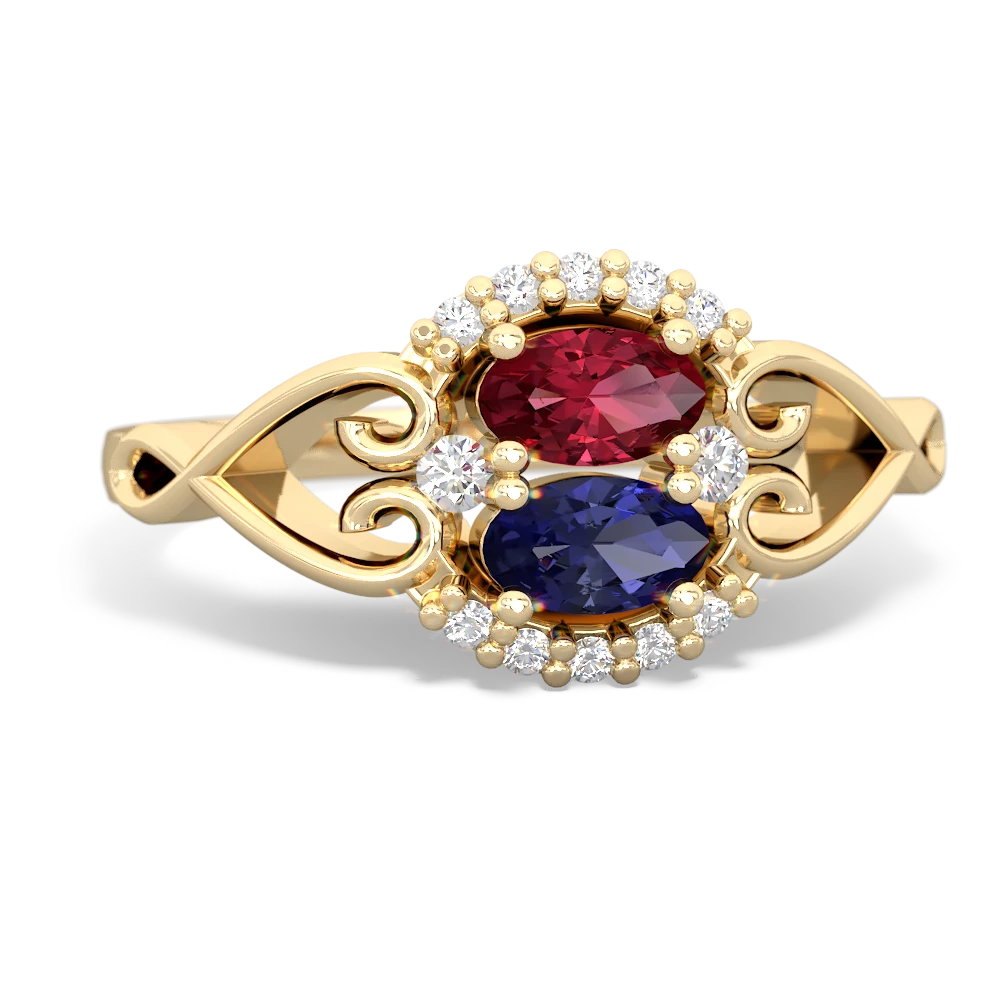 Lab Ruby Love Nest 14K Yellow Gold ring R5860