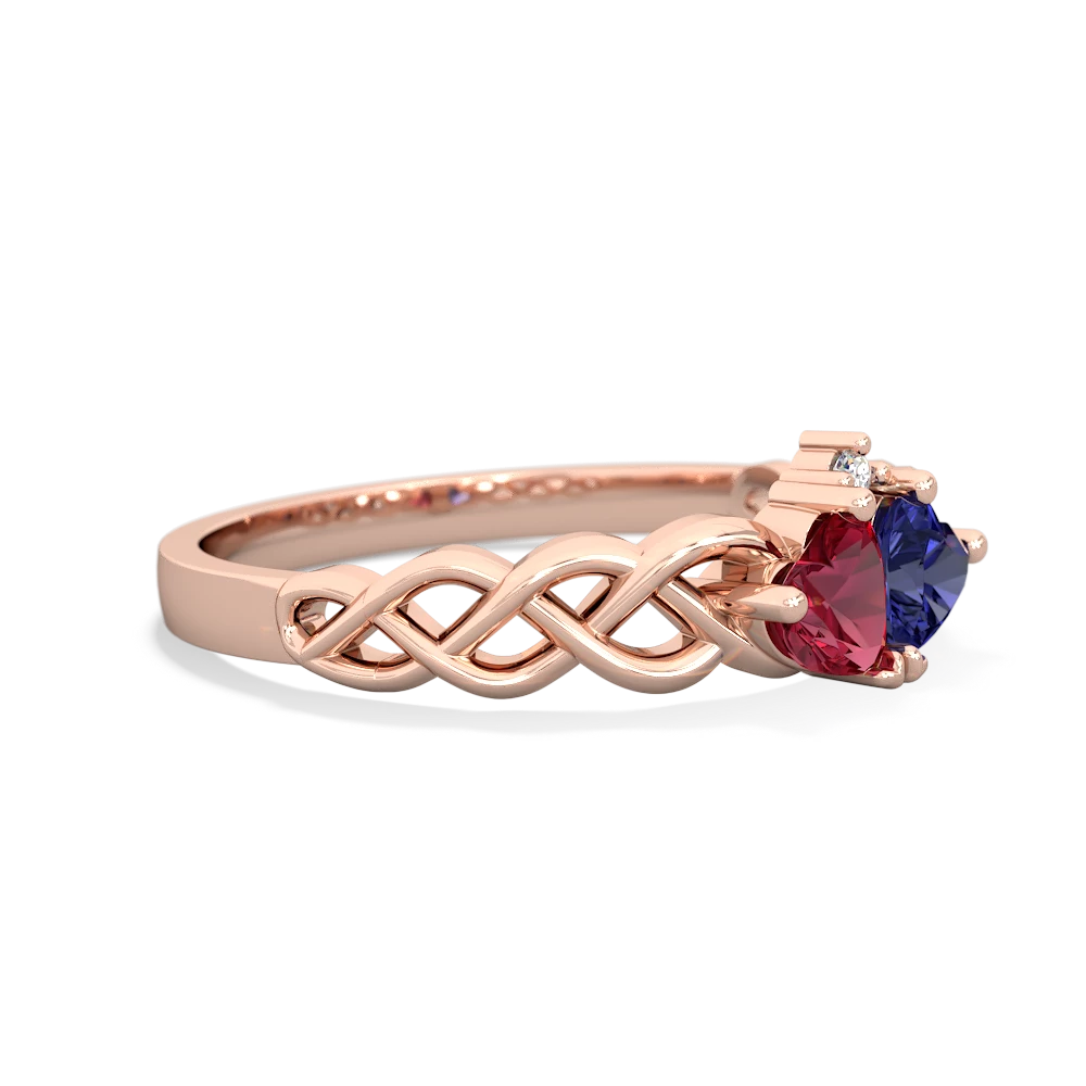 Lab Ruby Heart To Heart Braid 14K Rose Gold ring R5870