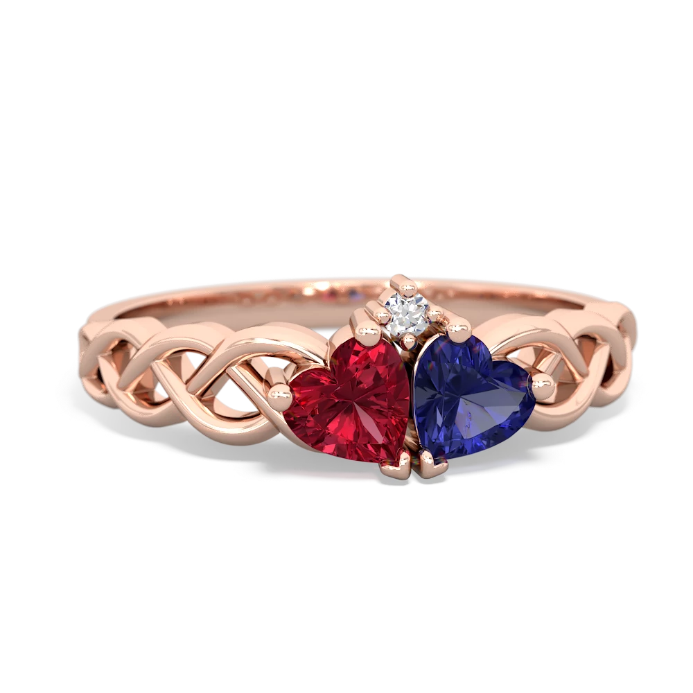 Lab Ruby Heart To Heart Braid 14K Rose Gold ring R5870