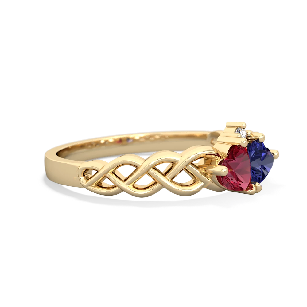 Lab Ruby Heart To Heart Braid 14K Yellow Gold ring R5870