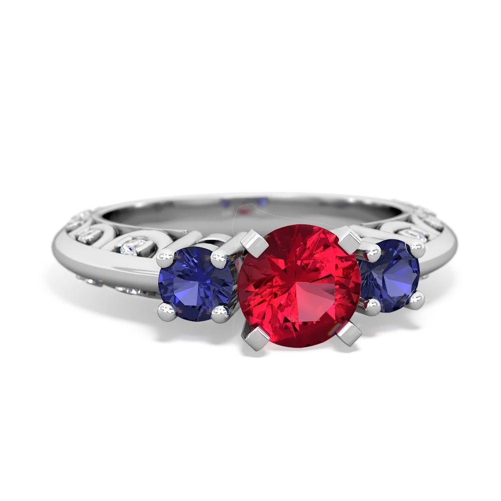 Lab Ruby Art Deco Eternal Embrace Engagement 14K White Gold ring C2003