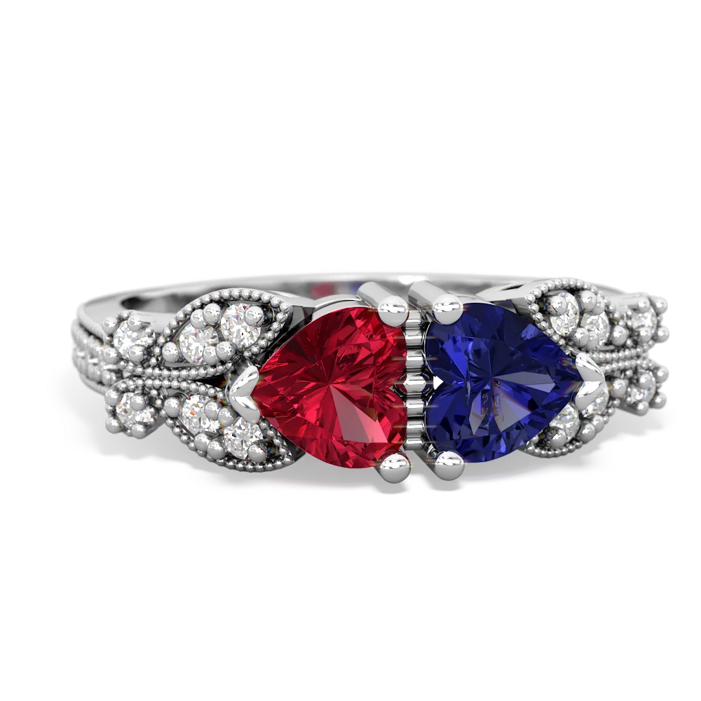 Lab Ruby Diamond Butterflies 14K White Gold ring R5601