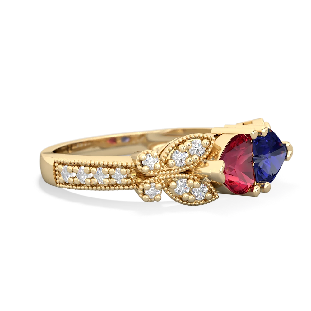 Lab Ruby Diamond Butterflies 14K Yellow Gold ring R5601