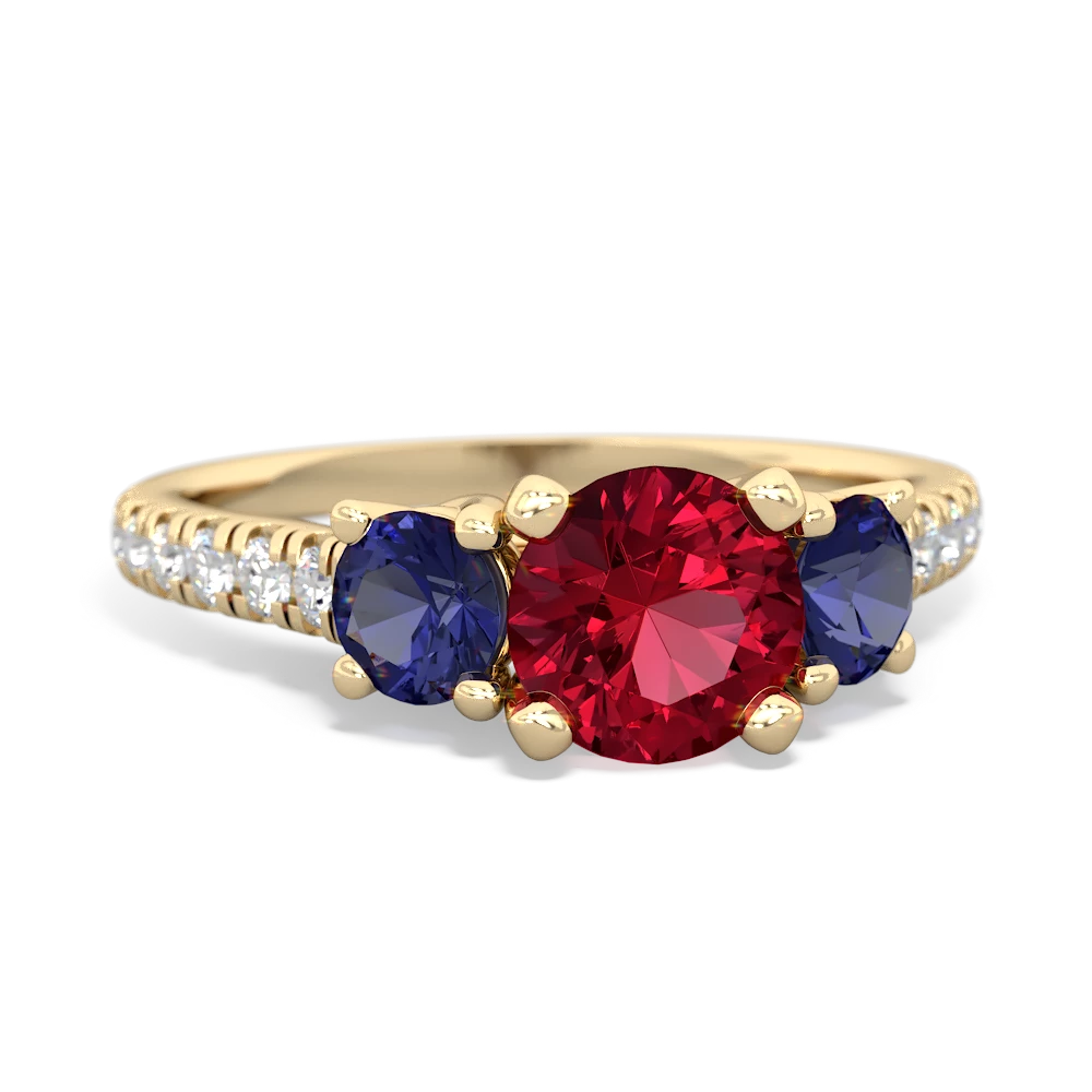 Lab Ruby Pave Trellis 14K Yellow Gold ring R5500