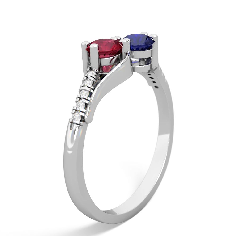 Lab Ruby Infinity Pave Two Stone 14K White Gold ring R5285