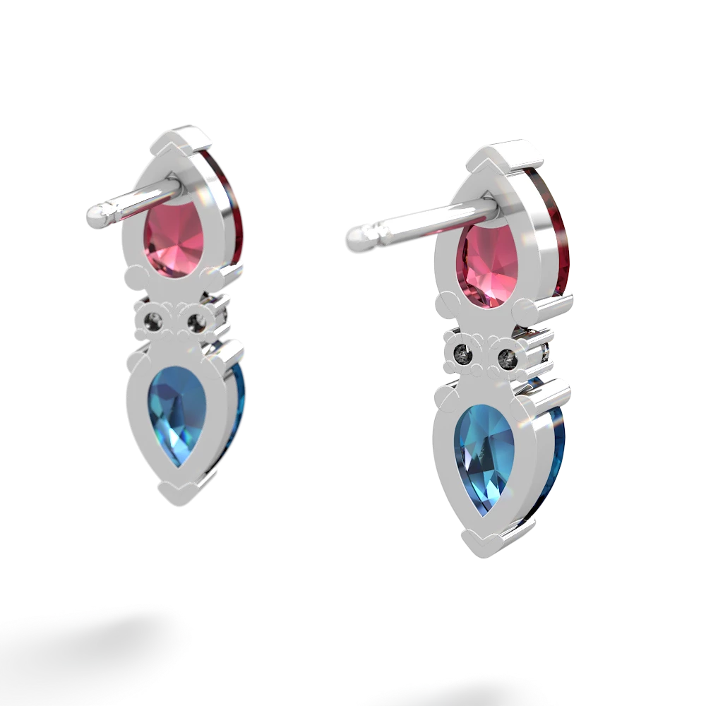 Lab Ruby Bowtie Drop 14K White Gold earrings E0865