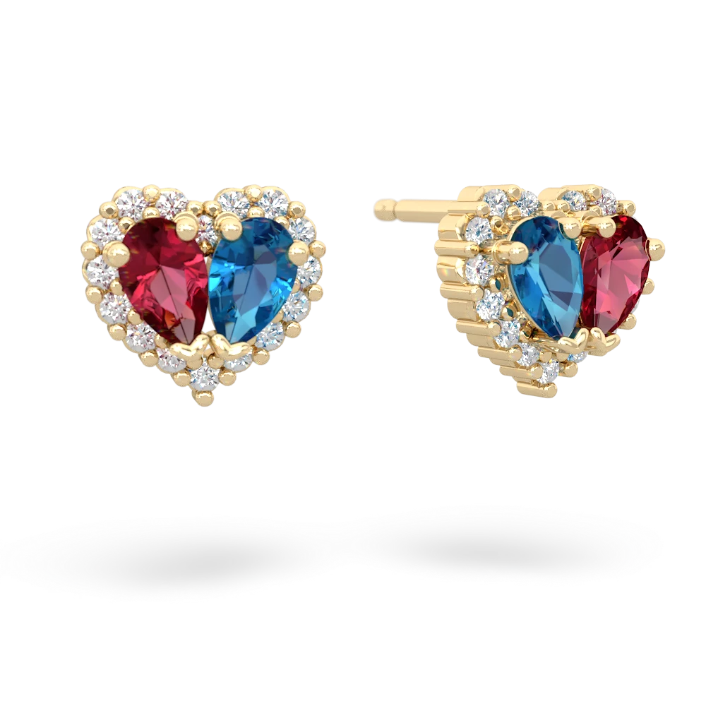 Lab Ruby Halo 14K Yellow Gold earrings E7008