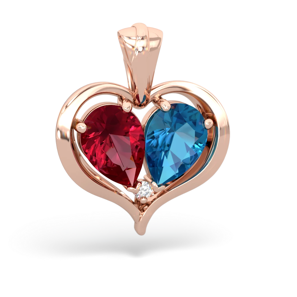 Lab Ruby Two Become One 14K Rose Gold pendant P5330