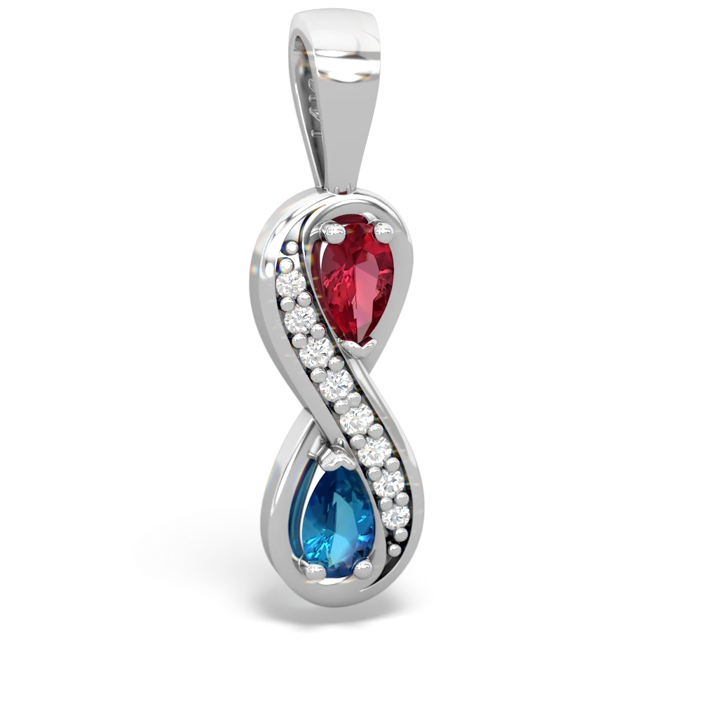 Lab Ruby Diamond Infinity 14K White Gold pendant P5390