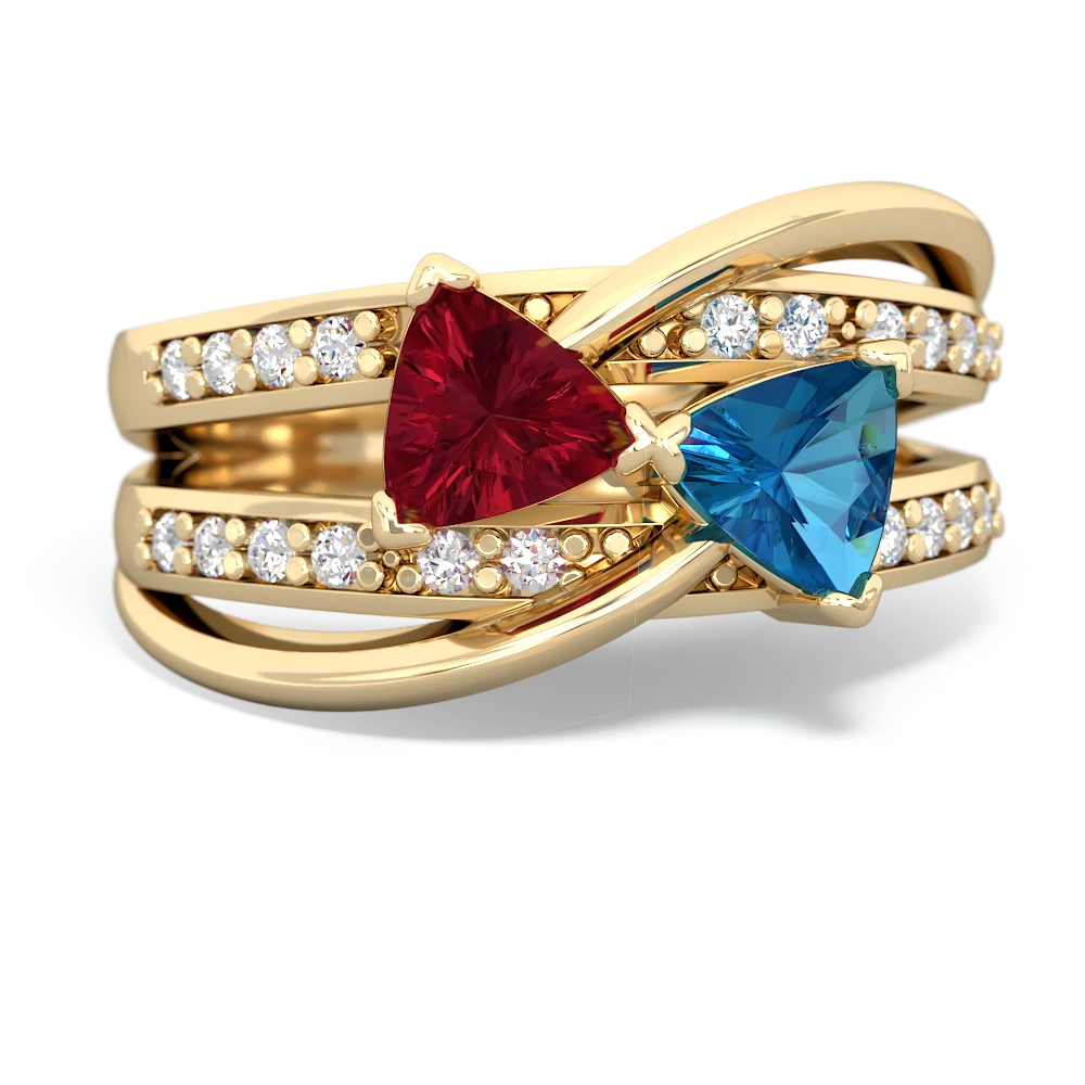 Lab Ruby Bowtie 14K Yellow Gold ring R2360