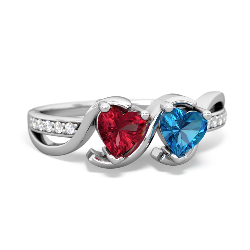 Lab Ruby Side By Side 14K White Gold ring R3090