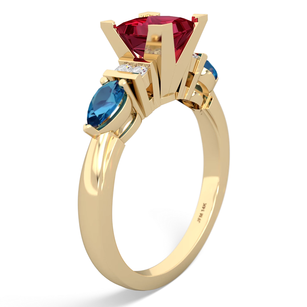 Lab Ruby 6Mm Princess Eternal Embrace Engagement 14K Yellow Gold ring C2002