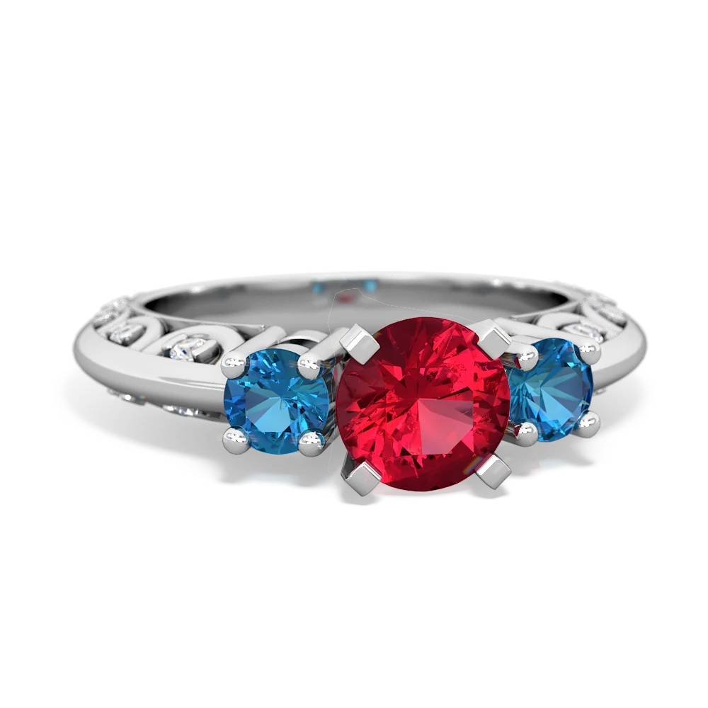 Lab Ruby Art Deco Eternal Embrace Engagement 14K White Gold ring C2003