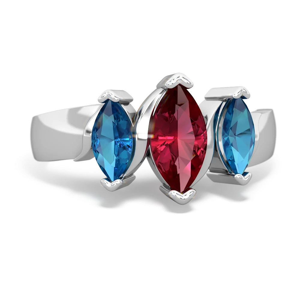 Lab Ruby Three Peeks 14K White Gold ring R2433