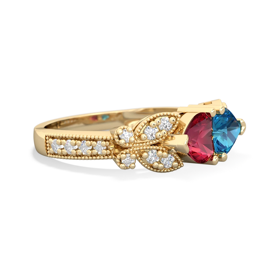 Lab Ruby Diamond Butterflies 14K Yellow Gold ring R5601