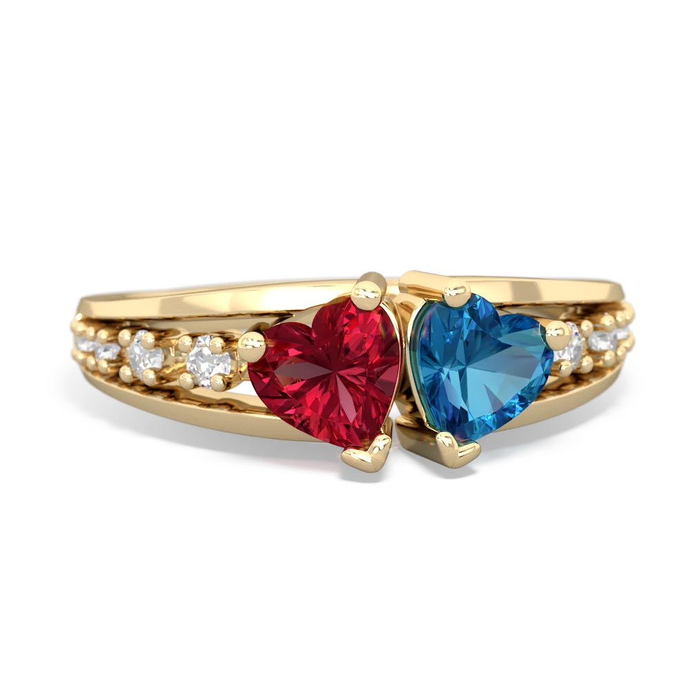 Lab Ruby Heart To Heart 14K Yellow Gold ring R3342