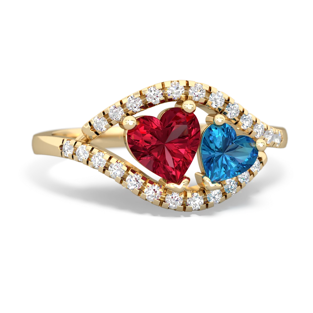 Lab Ruby Mother And Child 14K Yellow Gold ring R3010