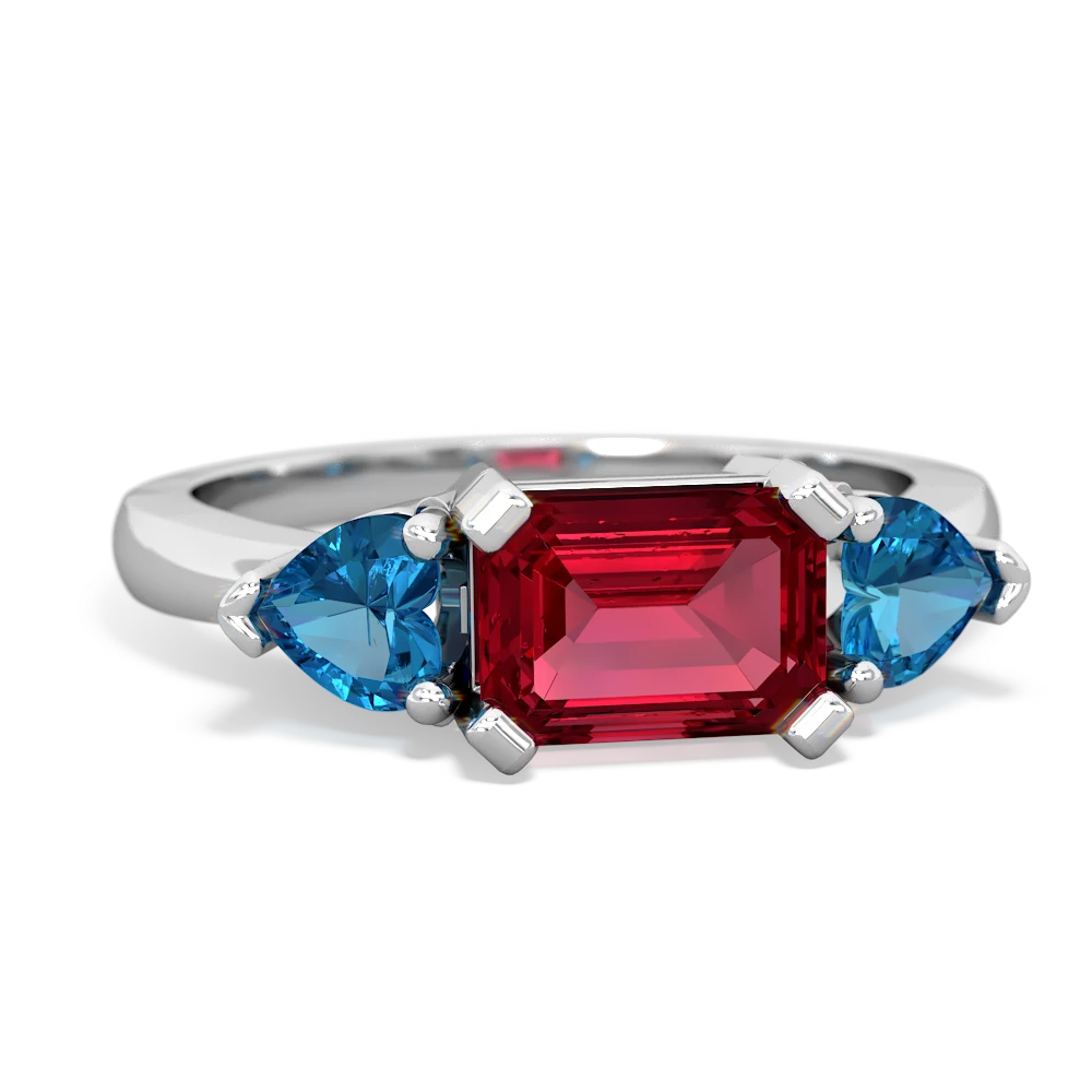 Lab Ruby Three Stone 14K White Gold ring R5235