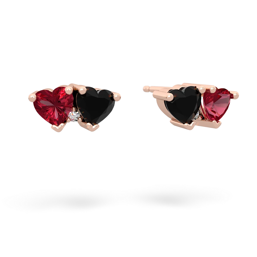 Lab Ruby Sweethearts 14K Rose Gold earrings E5260