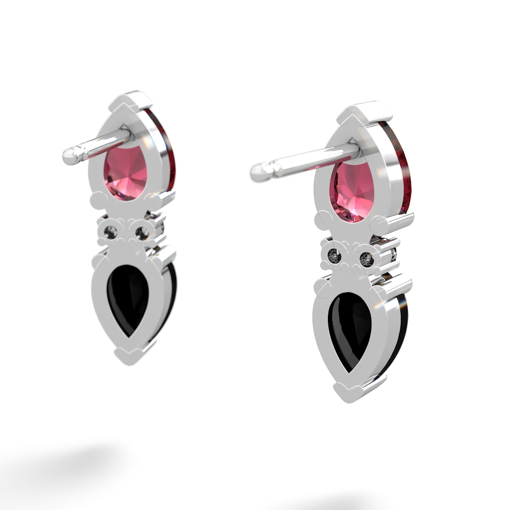 Lab Ruby Bowtie Drop 14K White Gold earrings E0865