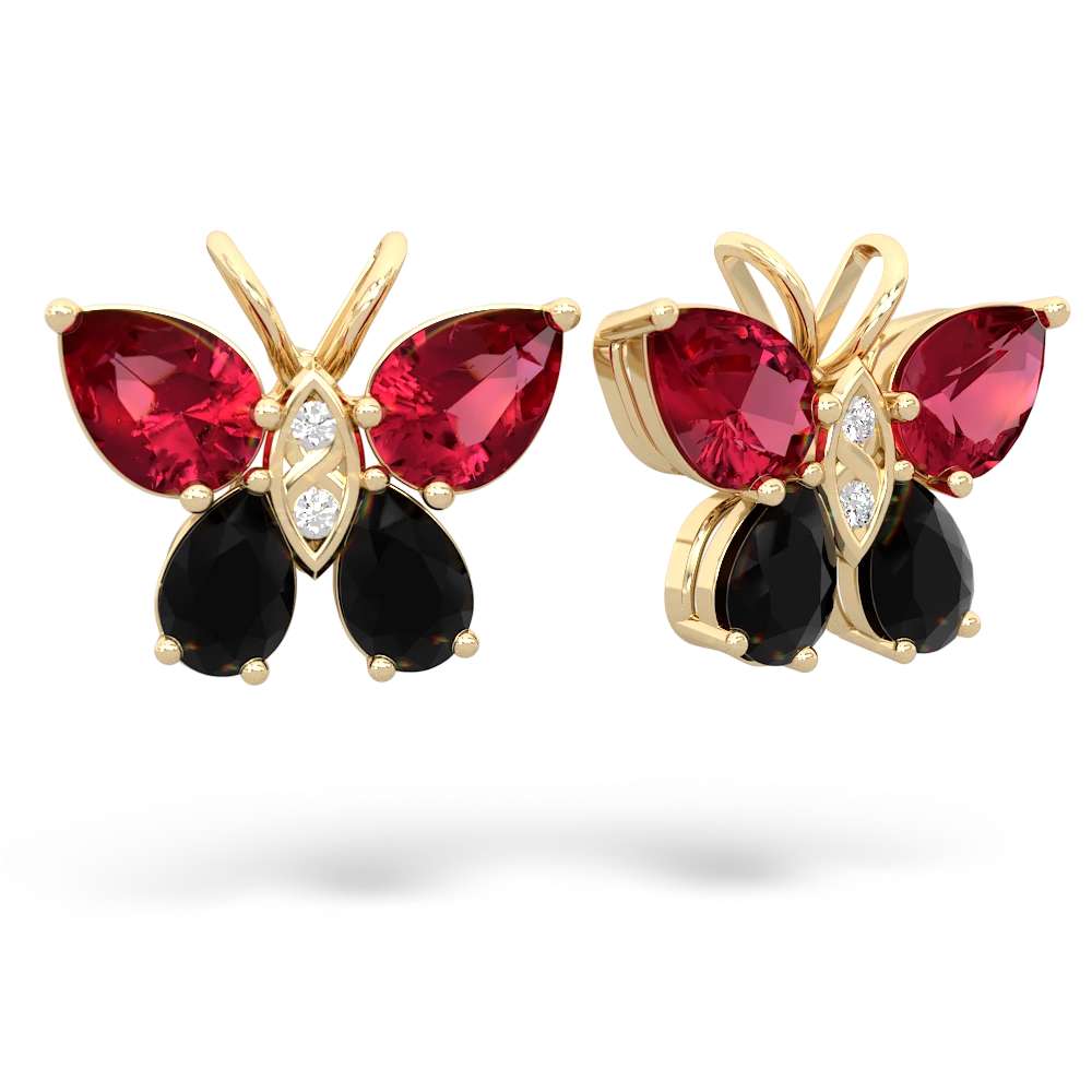 Lab Ruby Butterfly 14K Yellow Gold earrings E2215