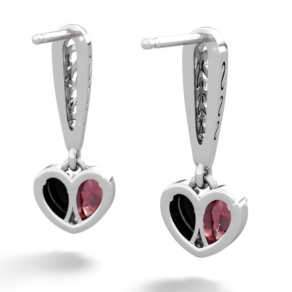 Lab Ruby Filligree Heart 14K White Gold earrings E5070