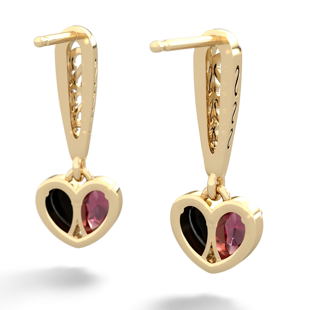 Lab Ruby Filligree Heart 14K Yellow Gold earrings E5070