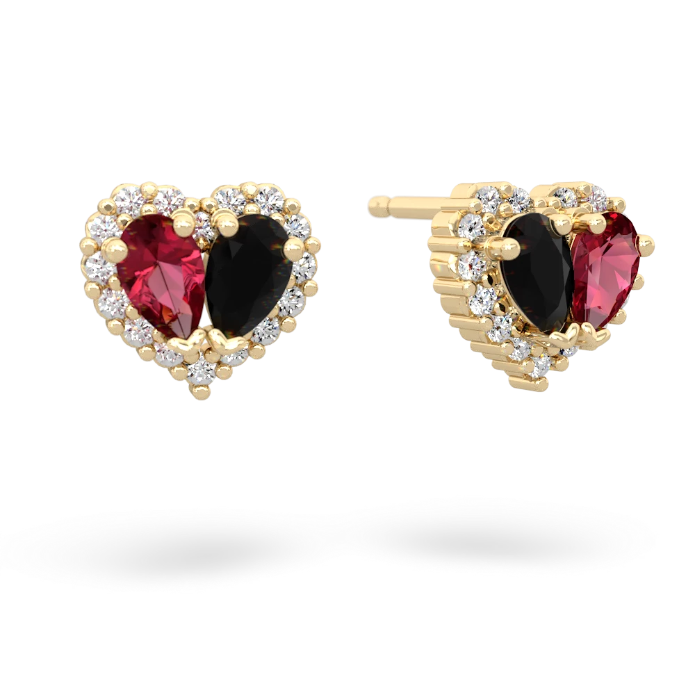 Lab Ruby Halo 14K Yellow Gold earrings E7008