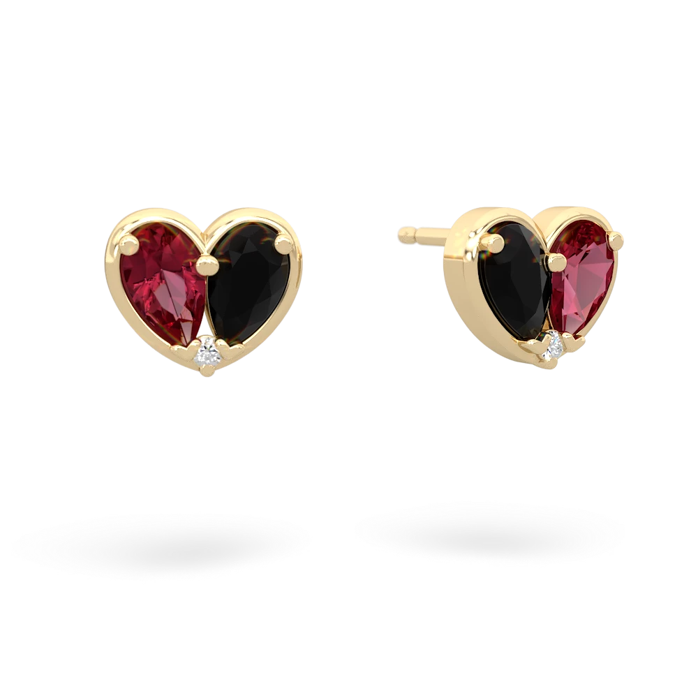 Lab Ruby 'Our Heart' 14K Yellow Gold earrings E5072