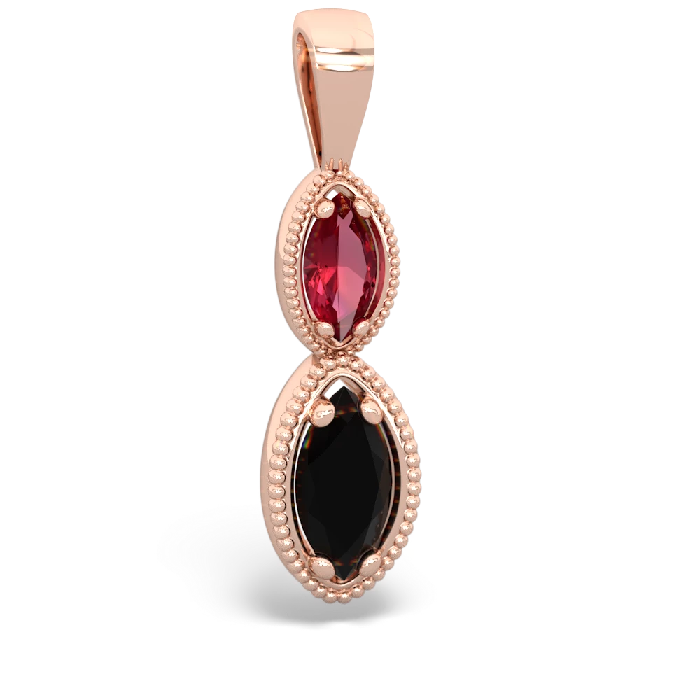 Lab Ruby Antique-Style Halo 14K Rose Gold pendant P5700