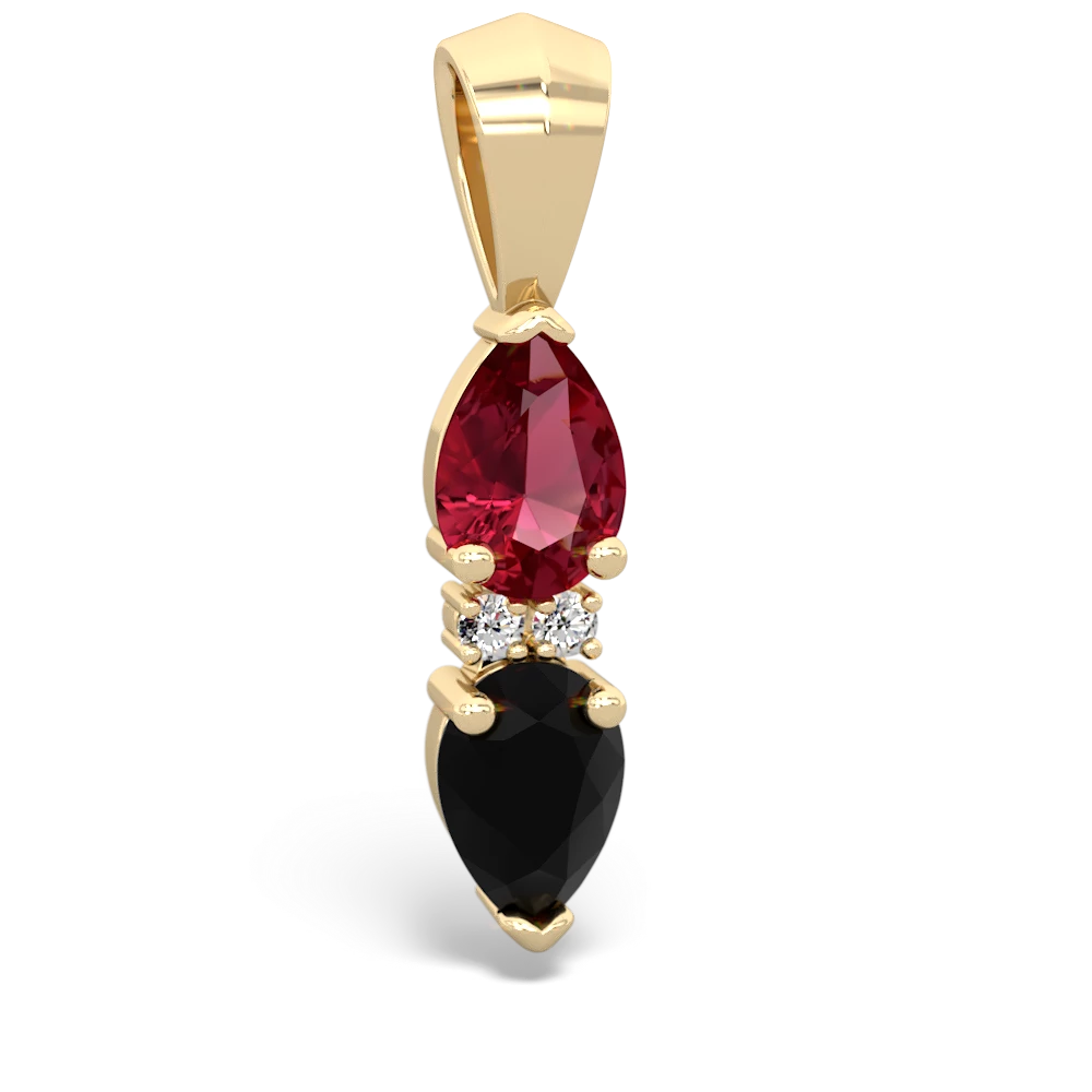 Lab Ruby Bowtie Drop 14K Yellow Gold pendant P0865