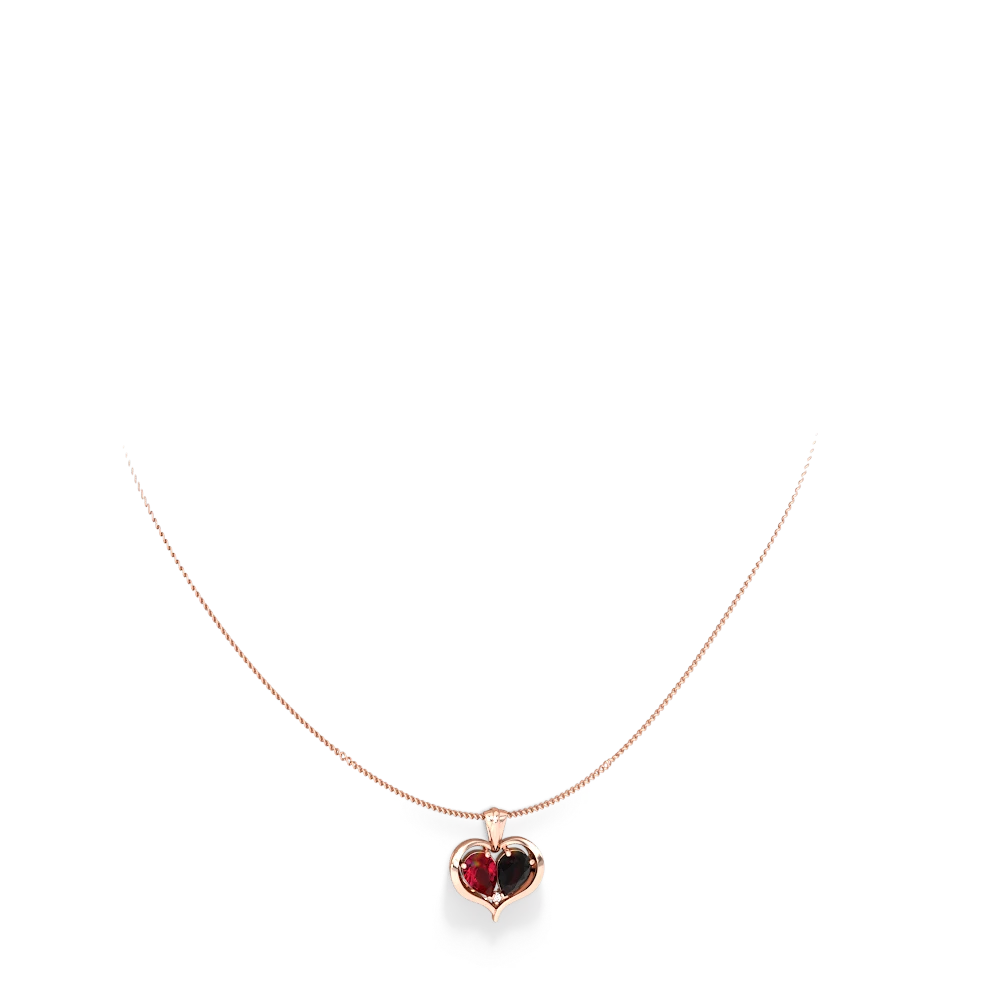 Lab Ruby Two Become One 14K Rose Gold pendant P5330