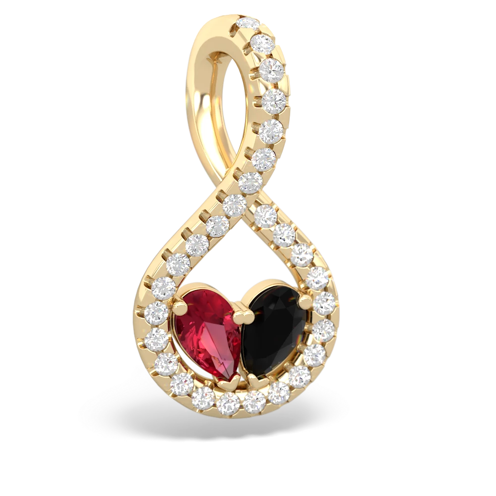 Lab Ruby Pave Twist 'One Heart' 14K Yellow Gold pendant P5360