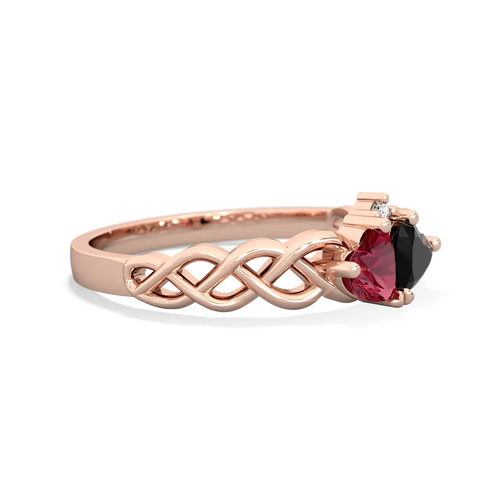 Lab Ruby Heart To Heart Braid 14K Rose Gold ring R5870