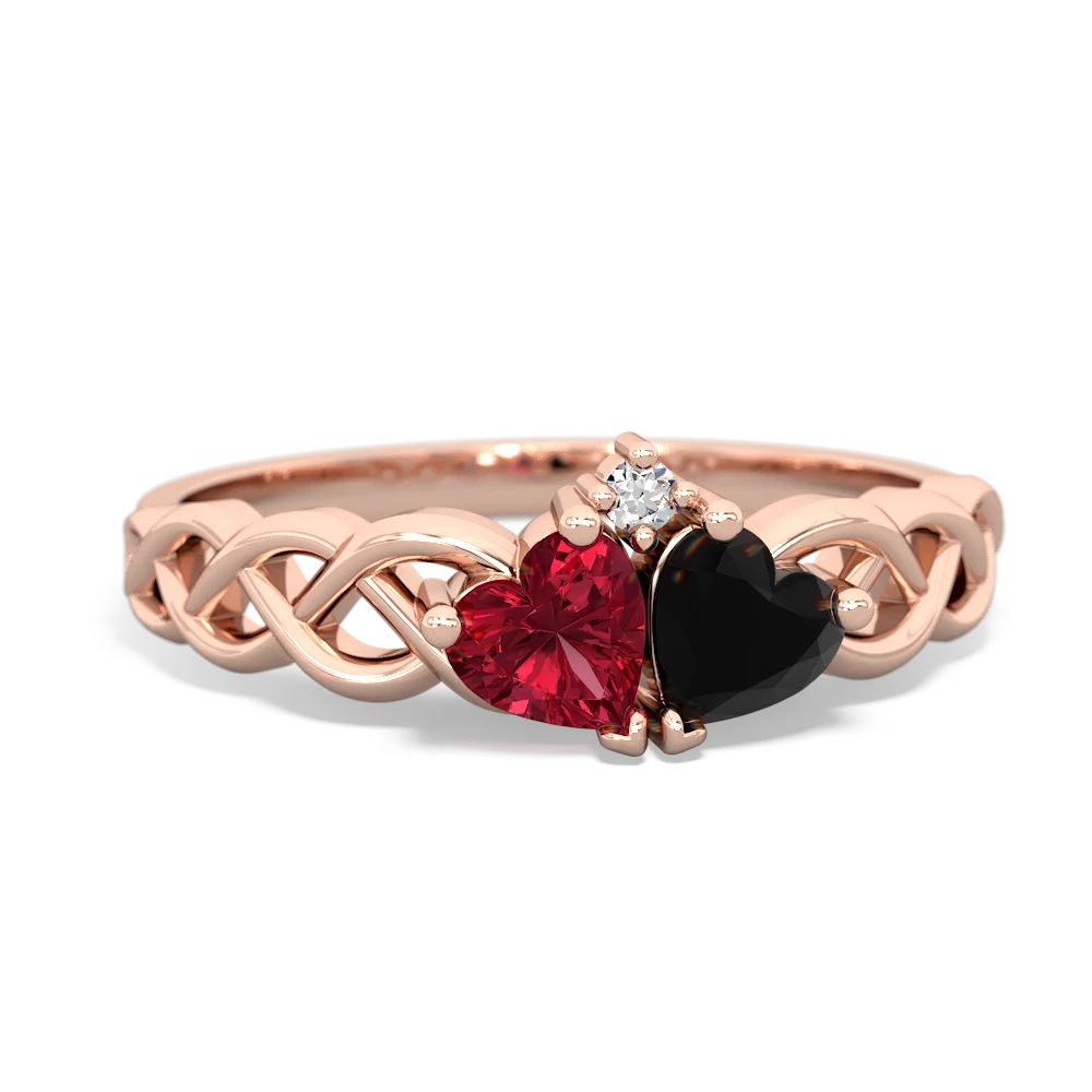 Lab Ruby Heart To Heart Braid 14K Rose Gold ring R5870