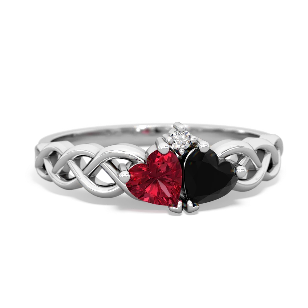 Lab Ruby Heart To Heart Braid 14K White Gold ring R5870