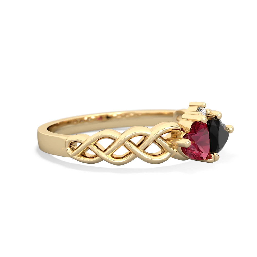 Lab Ruby Heart To Heart Braid 14K Yellow Gold ring R5870