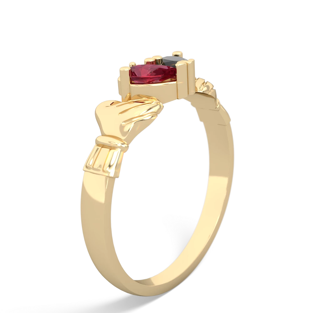 Lab Ruby 'Our Heart' Claddagh 14K Yellow Gold ring R2388