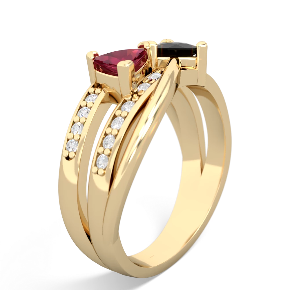 Lab Ruby Bowtie 14K Yellow Gold ring R2360