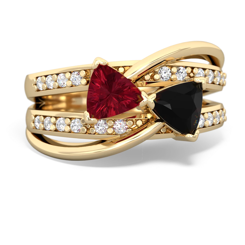 Lab Ruby Bowtie 14K Yellow Gold ring R2360