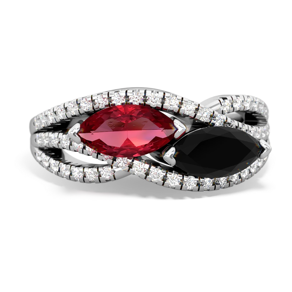 Lab Ruby Diamond Rivers 14K White Gold ring R3070