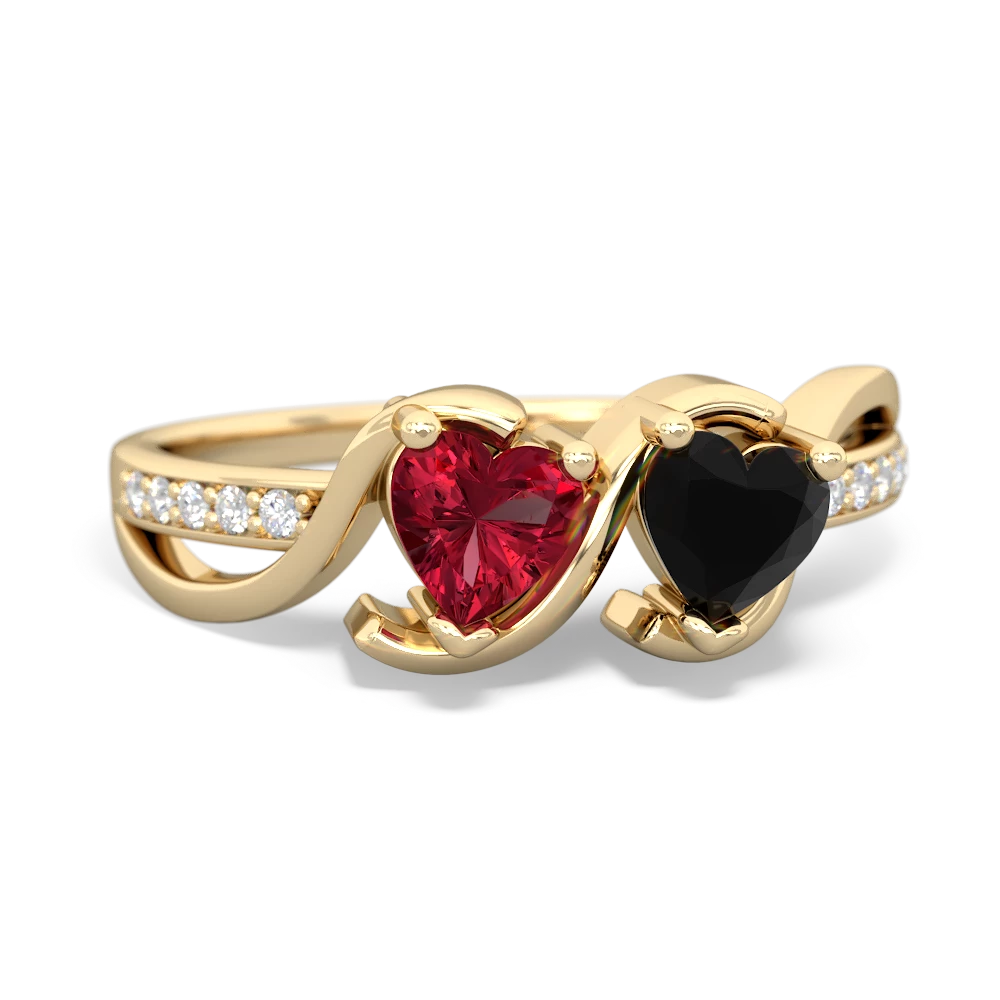 Lab Ruby Side By Side 14K Yellow Gold ring R3090