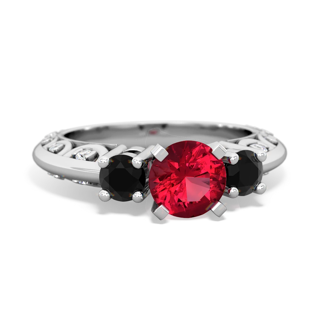 Lab Ruby Art Deco Eternal Embrace Engagement 14K White Gold ring C2003